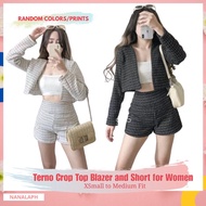 TERNO FOR WOMEN: Crop Top Blazer and Short for Women [ TWEED FABRIC ] - XSmall to Medium Fit