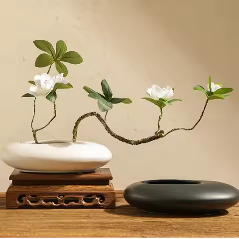 Chinese Style Ceramics Vase Flower Pot Black White Cobblestone Deformation Flower Arrangement Access
