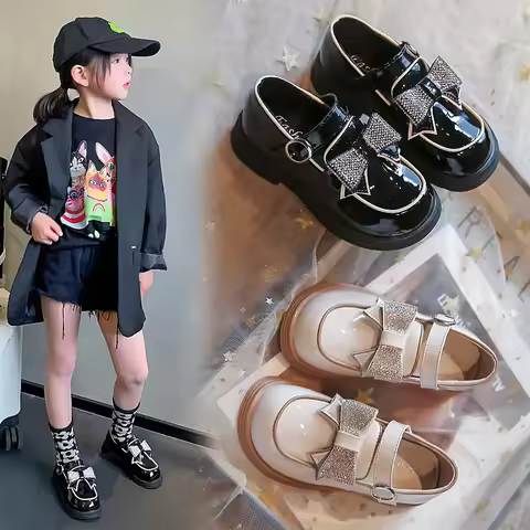Kids Casual Shoes Children‘s Leather Shoes for Toddlers Girls Party Flats Kids Loafers Bowtie Shoes 