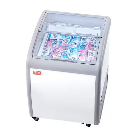 VEVOR Commercial Ice Cream Display Case Chest Freezer Mobile Glass Top Deep Freezer Restaurant Gelat