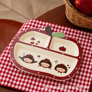 Retro Apple Girl Divided Plate Household Ceramic Divided Compartment Breakfast Plate High-Value Dinn
