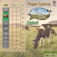 Pagar Cyclone Fence Griplock 5Kaki (5ft)Pagar Kambing Pagar Lembu Rusa 50m Galvanised Jaring Besi