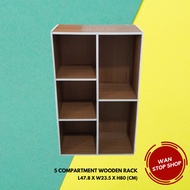 5 Compartment Rak Buku Kayu, Multipurpose Wooden Book Rack, Book Shelf, Kabinet Buku (READY STOCK)