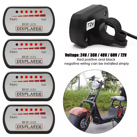 Scooter E-Bike 36V48V60V72V Universal Battery Capacity Indicator Meter Tester Voltmeter Power Displa