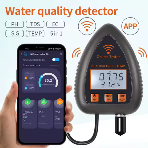 Tuya WiFi 5 in 1 TDS/EC/SALT/S.G./TEMP PH Meter Bluetooth APP Online Water Quality Monitor for Pool