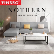 ❆∋FINSSO:  Kingsley L Shape Sofa / 4 Seater Foldable Bed Canvas fabric 2 in 1 with Year Warranty