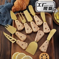 Rubber Wooden Handle 420 Stainless Steel Golden Cheese Knife Cheese Knife Creative Cheese Handle Che