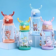 600ml Baby Cup Kids Antlers Straw Cup Plastic Bottle Portable Kid Water Bottle Straw Bottle Cute Cup