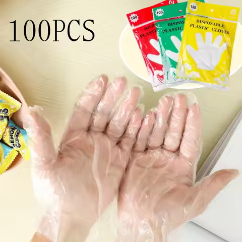 100Pcs Disposable Gloves Transparent Disposable Plastic Gloves Food Grade Kitchen Gloves Waterproof 