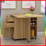 Foldable Future Dining Table With Drawer Kitchen Storage Cabinet Space Saver Household Folding Table With Wheel Mobile