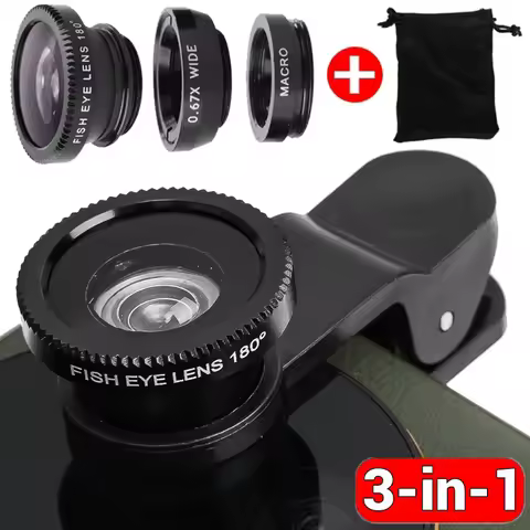 3 In 1 Fisheye 0.67X Wide Angle Micro Camera Lens for iPhone Xiaomi Redmi Zoom Fish Eye Len on Smart