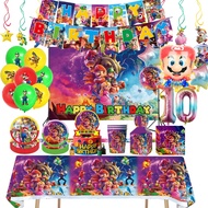 New Super Mario Brothers Movie Birthday Party Decoration Party Decoration Cartoon Tableware Mario Number Balloon Set Background Banner Gift Bag Table Cloth Cake Top