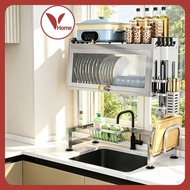 Vhome Rak Pinggan Sinki Mangkuk Stainless Steel Rak Dapur Drying Rack Dish Kitchen Organizer Rack Si