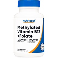 Nutricost Methylated B12 + Folate (2000 mcg) 120 Kapsul  1000 mcg B12 + 1000 mcg Methyl Folate 60 Hi