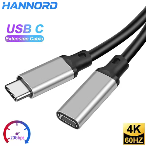 Hannord USB C Extension Cable Type C USB3.2 20Gbps 100W 5A Male to Female Type C Extender Cord Thund