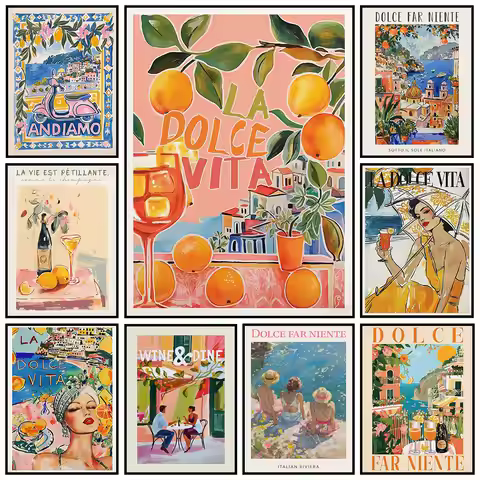 La Dolce Vita Amalfi Coast Italy Posters Canvas Painting Print Room Home Kitchen Bar Cafe Room Wall