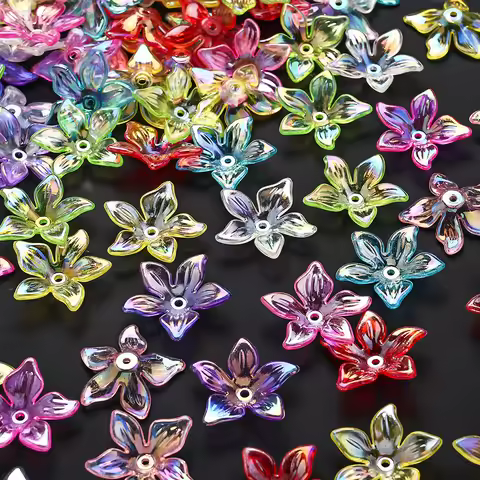 50pcs Multicolor AB Transparent Flower Acrylic Beads for Jewelry Making DIY Bracelet Necklace Decora