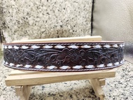 เข็มขัดหนังวัวแท้ เส้นใหญ่ 4.5cm ถักริบบิ้น ตอกลายดอกไม้  ดุนลาย คาวบอย ธงชาติอเมริกา พร้อมถักริ้บบิ