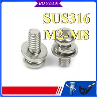 316 stainless steel round head cross three combination screws flat elastic gasket pan head combinati