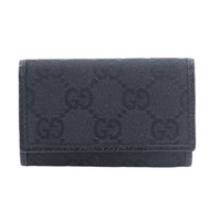 二手 Gucci 6 環鑰匙包，型號 04564R F40IR，GG 帆布，黑色，按扣，6 個掛鉤，男女通用。