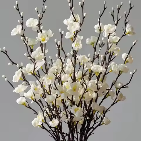 Artificial Plum Blossom 21.7'' Fake Wintersweet Long Stem Plastic Flowers for Home Hotel Office Wedd