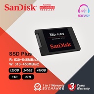 【จัดส่งในพื้นที่】ฮาร์ดดิสก์ Sandisk SSD Plus Hard Disk SATA III 2.5" 120GB 240GB 480GB 1TB Internal Solid State Driveประ
