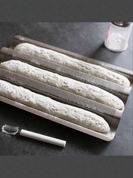 1入組法式長棍麵包烤盤麵包模，金色不沾碳鋼多孔麵包模，適用於製作法式麵包，可製作2/3條麵包