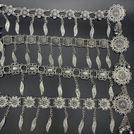 Vintage jewelry เครืองประดับโบราณเข็มขัดดอกไม้อีสานชุดล้านนาไทหัวเข็มขัด สีเงินสีดำ thai belts