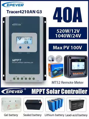 40A MPPT Solar Charge Controller 12V 24V Battery Voltage Max Solar Panel 100V EPEVER Regulator With 