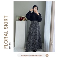 (READY To SEND) FLORAL SKIRT BLACK SIZE M (ONLY SKIRT) by EDMEE | Korean CRINKLE RECENT SKIRT