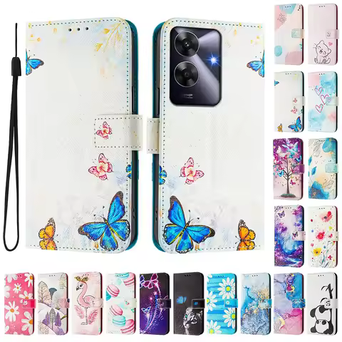 Coloured Drawing Wallet Case for OPPO A3 A3X A18 A38 A40 A60 A80 Reno 12 11 Pro 12F 11F Shockproof S