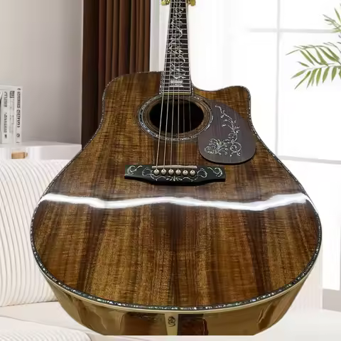41Inch D45 Series Brown Acoustic Guitar Solid Top Ebony Neck Acacia wood Body Simple Design Clear Ti