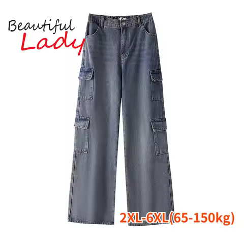 2XL-6XL Plus Size Women Clothing Baggy Jeans Women Wide Leg Denim Trousers Boyfriend Jeans for Women