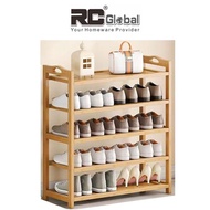 RC-GLOBAL Shoe Rack / 50-80 cm Width / Simple Shoe Rack / Bamboo wood Shoe Rack / 2-5 Tiers easy Assemble Lightweight