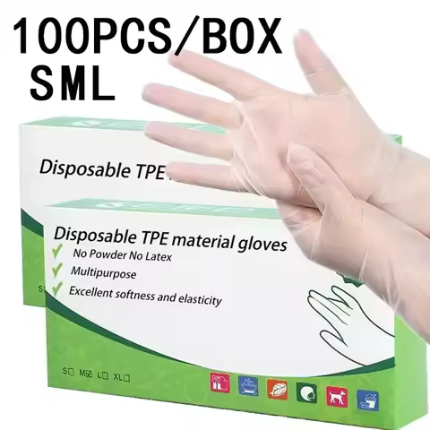 100PCS Disposable TPE Gloves Disposable Cleaning Gloves Baking Hairdressing Kitchen Hotels Restauran