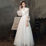 DINNER DRESS White Lace Womens High Luxury Evening Gowns Long Sleeve Long Dresses 女士白色蕾丝气质晚宴晚礼服