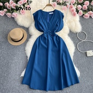 Lovito Elegant Plain Button Dress for Women LNL48205