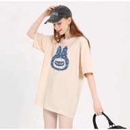 2025 New Korean Style 100% Cotton Fashion Plus Size Short Sleeve T-shirt Woman Oversize Tees Loose M