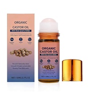 Organic Castor Oil Roll On with Rose Quartz Roller, 100% Castor Oil Organic Cold Pressed, Hexane-Fre