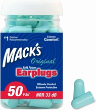 Macks Original Soft Foam Earplugs 50 Pair - 33dB Highest NRR Comfortable Ear Plugs for Sleeping Snor