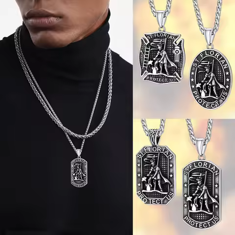 U7 Stainless Steel Saint Florian Necklaces for Man Catholic St. Florian Amulet Protection Jewelry fo