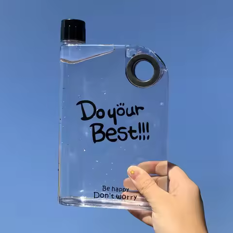 420ml Flat Water Bottle Clear Slim A5 Backpacks Water Bottle Portable Travel Mug Outdoor Sports Wate