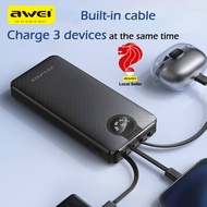 Awei 10000mAh Power Bank With Cables Digital Display Fast Charging Powerbank 20000mAh Powerbank 20K 
