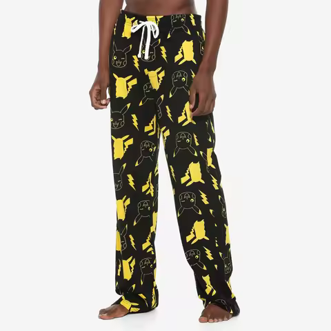Bandai Pocket Monster Pikachu Cartoon Allover Print Adult Kids Wide-leg Lounge Sleep Pants Summer Qu