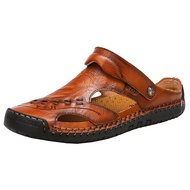 Men Beach Sandals Casual Walking Sandals Non Slip Closed Toe Leather Slippers Breathable for Walking
