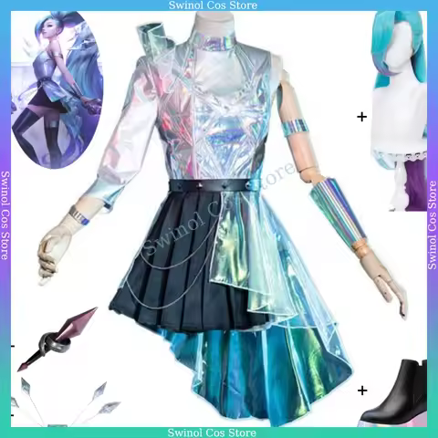 Game KDA All Out Seraphine The Starry Eyed Songstress Cosplay Costume Wig Wing Microphone Shoes Anim