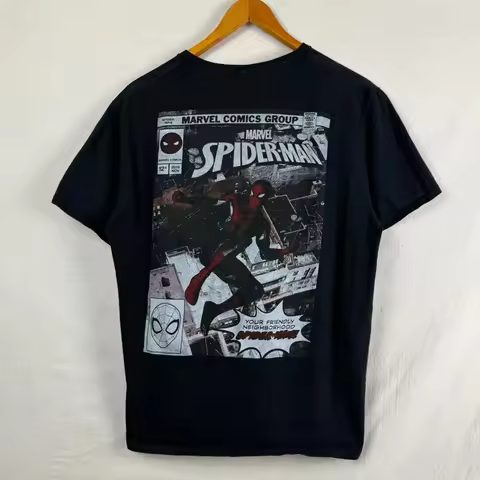 Marvel Genuine 2026 New Retro 90s Spider-Man Avenger Print Plus Size Loose Retro Y2K Men's Crew Neck