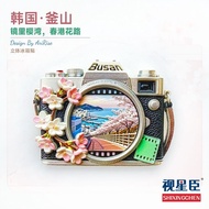 Korea Busan Retro Film Camera Peach Blossom Refrigerator Stickers Three-Dimensional Magnetic Sticker
