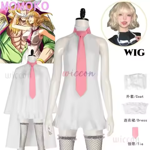 Stussy Cosplay Costume Anime CP0 Stussy White Dress Shawl Uniform Cloak Blonde Short Wig Halloween P