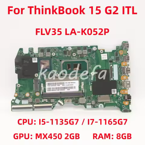 FLV35 LA-K052P For Lenovo ThinkBook 15 G2 ITL Laptop Motherboard CPU: i5-1135G7 i7-1165G7 GPU: MX450